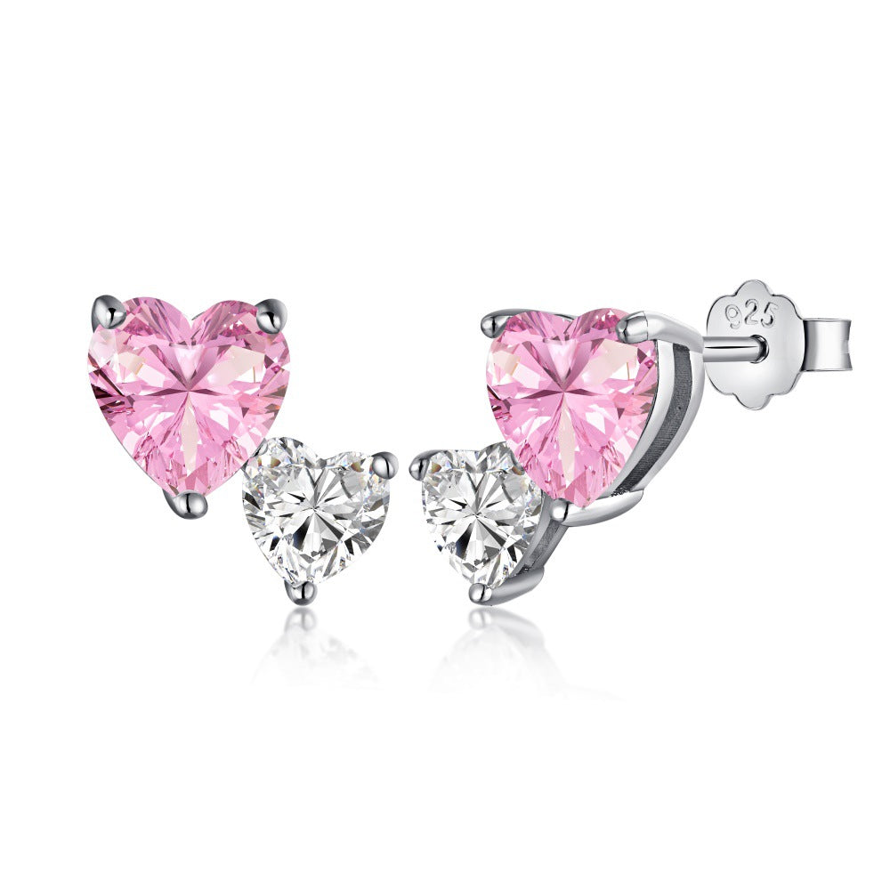 Women's Fashion Versatile S925 Pure Silver Heart-shaped Zircon Earrings