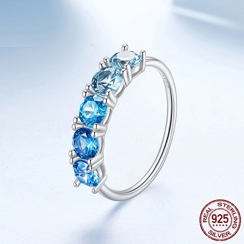 Gradient Blue Zircon S925 Sterling Silver High Sense Ring Bracelet