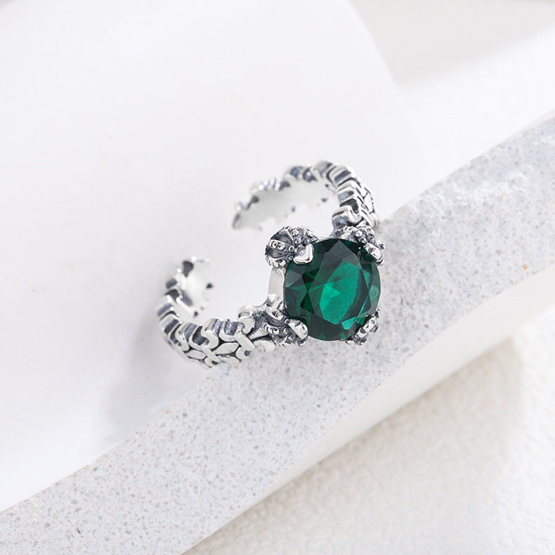 S925 Sterling Silver Vintage Geometric Colorful Zircon Cross Ring