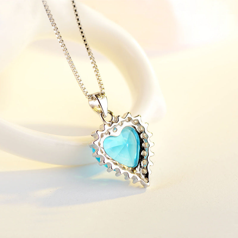 Sterling Silver Ocean Heart Necklace Fashion Korean Version