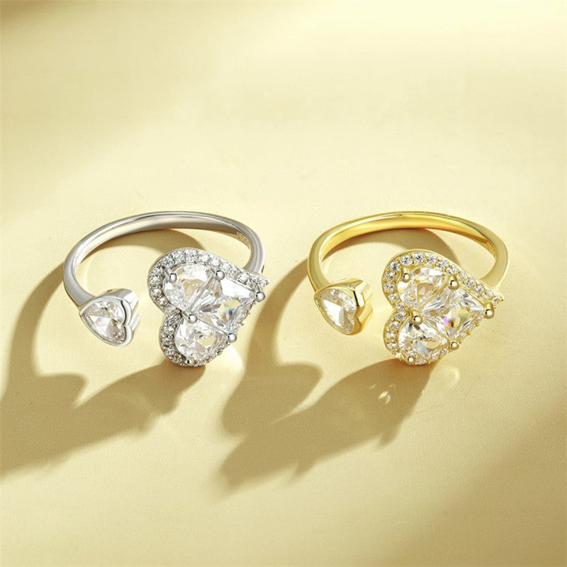 Women's Inlaid Zircon S925 Sterling Silver Heart-shaped Ring