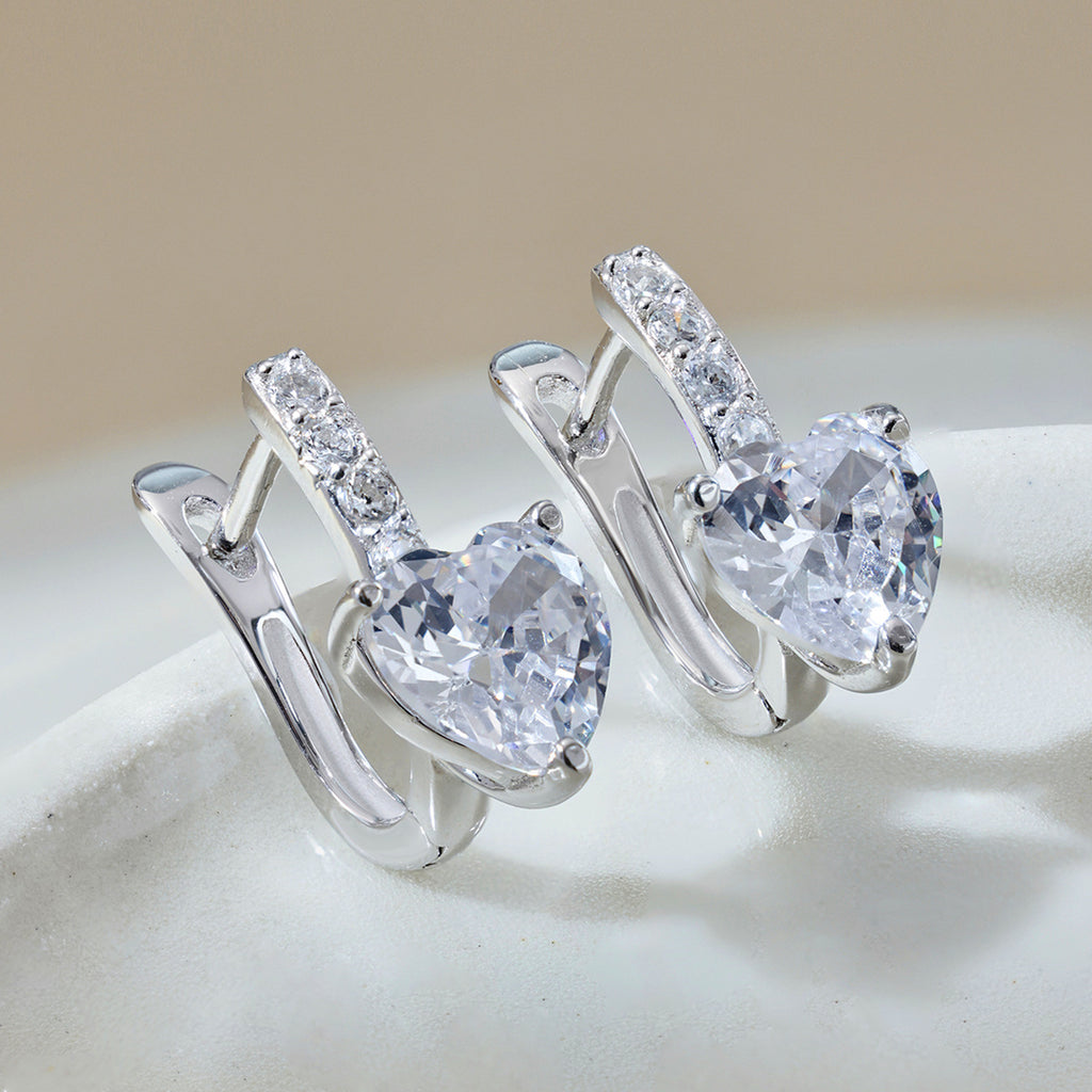 S925 Loving Heart In Sterling Silver Zircon Earrings Female