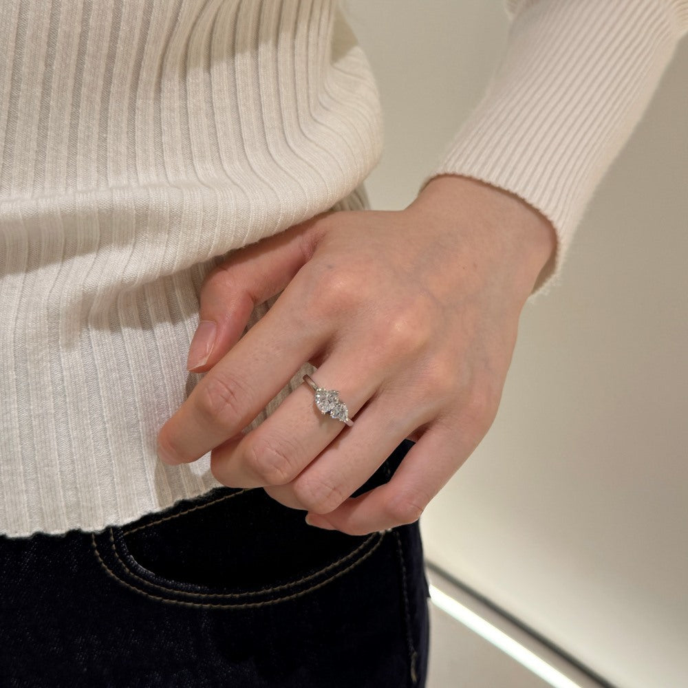 Silver S925 White Heart Shape Heart-shaped Double Main Stone Ring