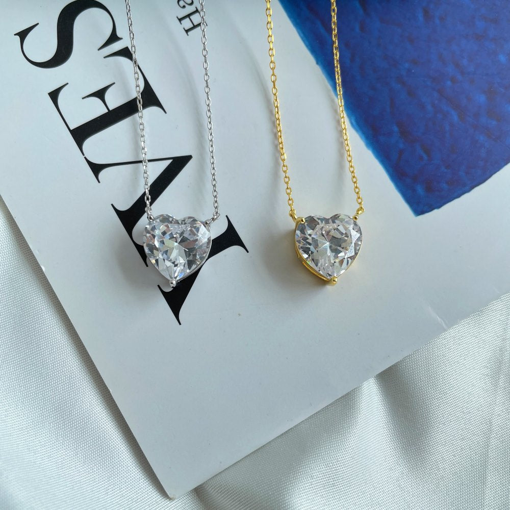 S925 Sterling Silver 3 Karat Heart-shaped Zircon Diamond Necklace For Women