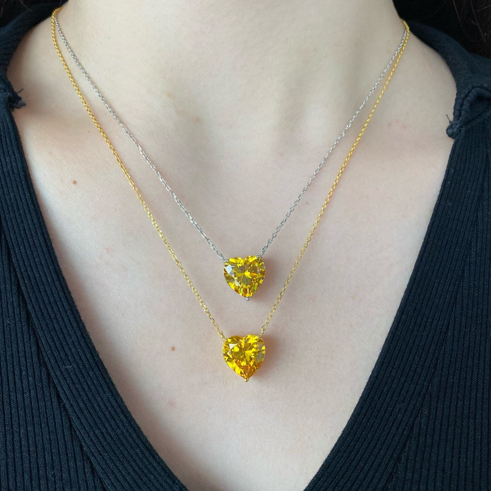 S925 Sterling Silver 3 Karat Heart-shaped Zircon Diamond Necklace For Women