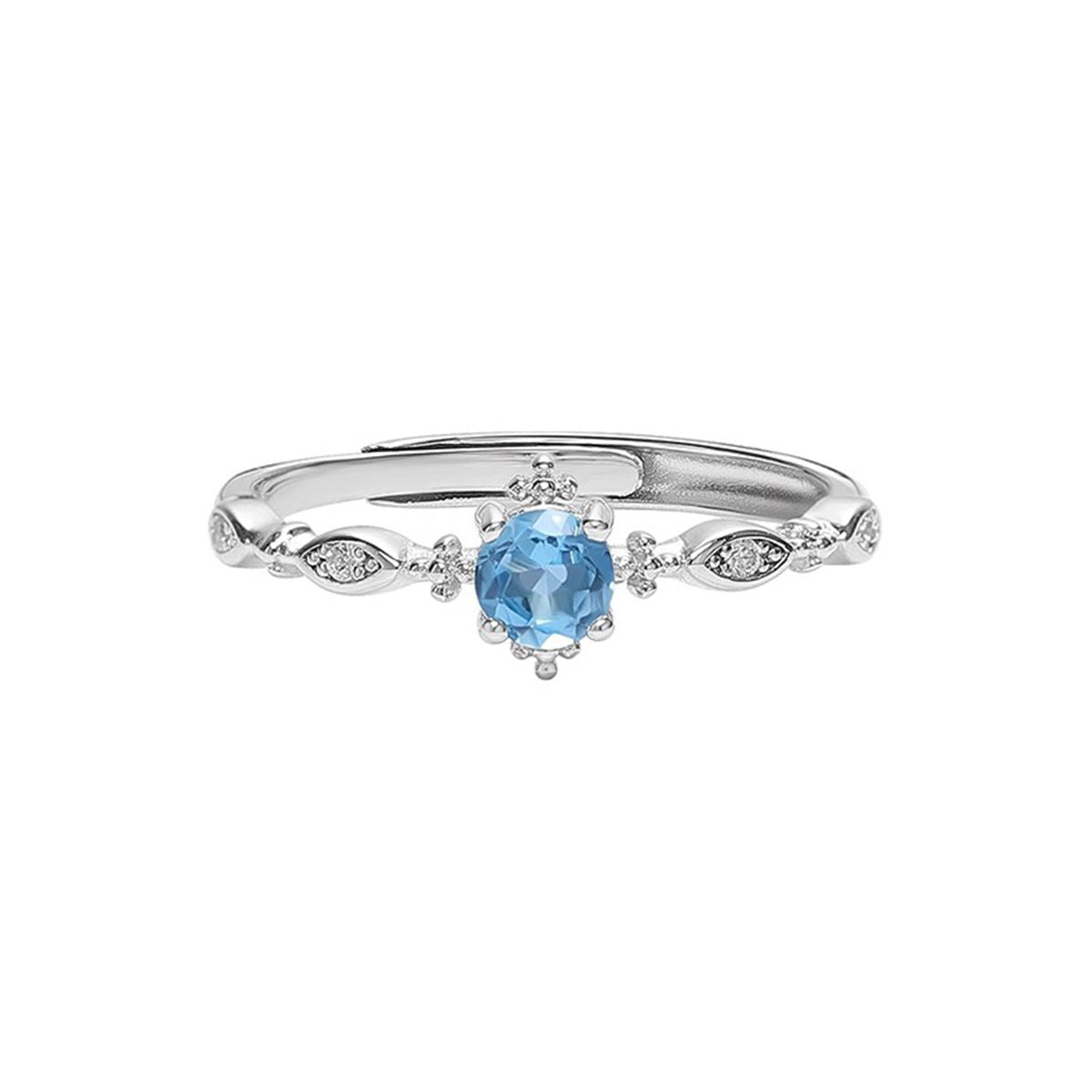 S925 Sterling Silver Japanese And Korean Blue Zircon Snowflake Ring
