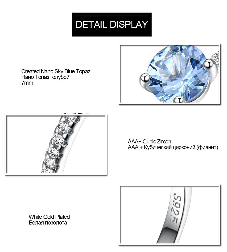 S925 Sterling Silver Sky Blue Topaz Rhinestone Zircon Light Luxury Square Ring