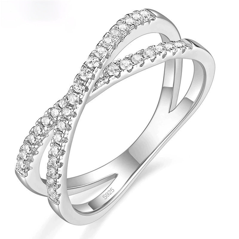 S925 Sterling Silver Female Ring Double Row Diamond Zircon