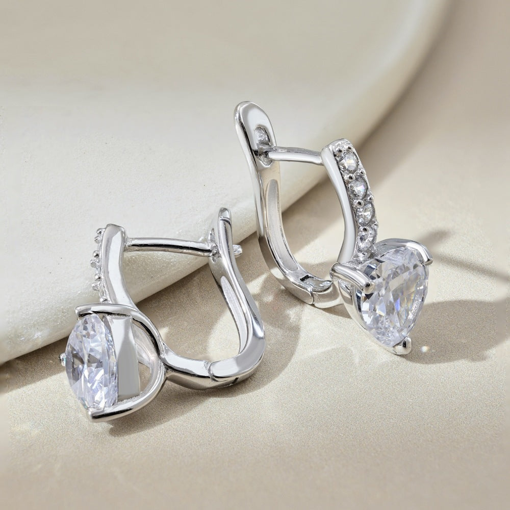 S925 Loving Heart In Sterling Silver Zircon Earrings Female