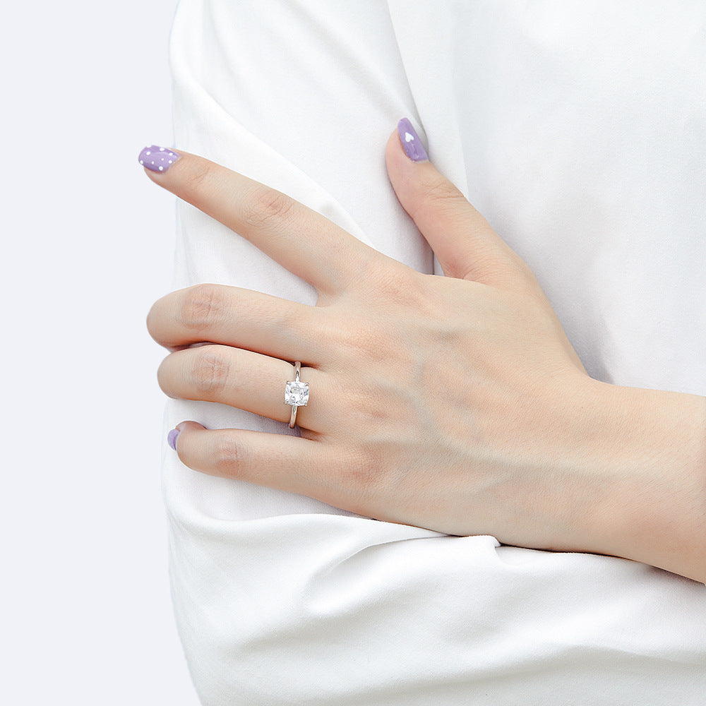 Single Rhinestone Ring S925 Sterling Silver Inlaid Zircon