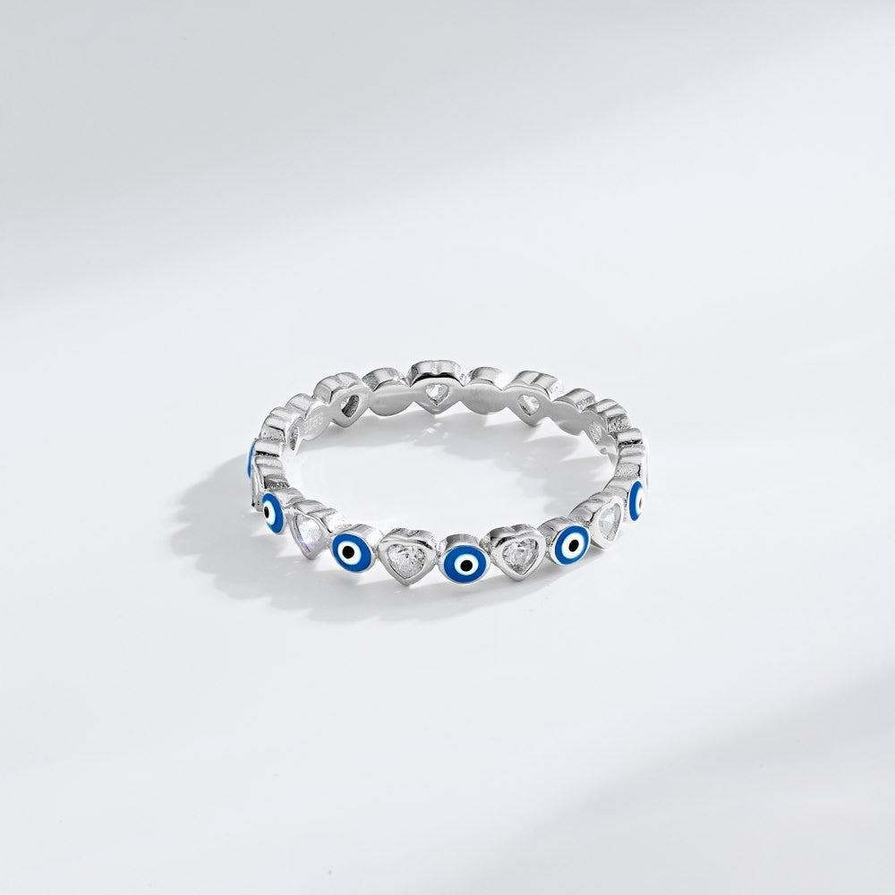 S925 Sterling Silver Heart-shaped Ring Female Inlaid Zircon Devil's Eye