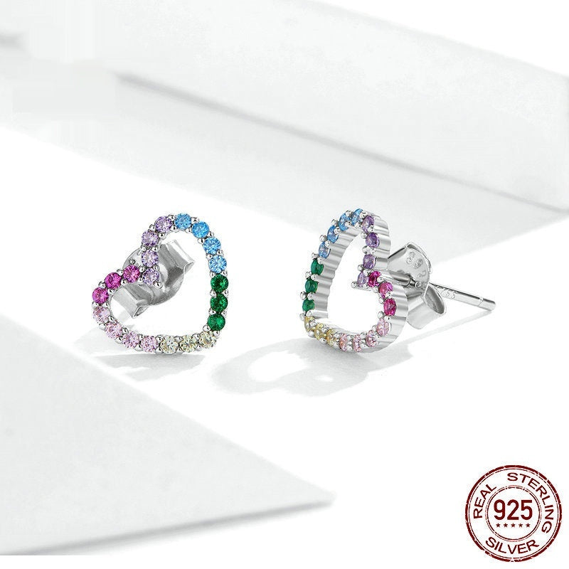 Rainbow Earrings Sterling Silver S925 Heart-shaped Color