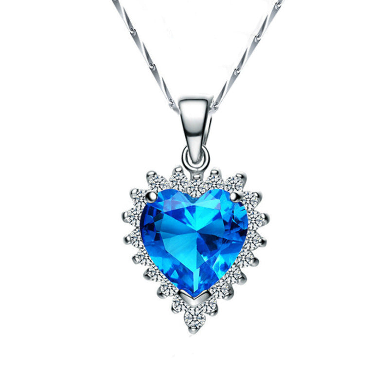 Sterling Silver Ocean Heart Necklace Fashion Korean Version