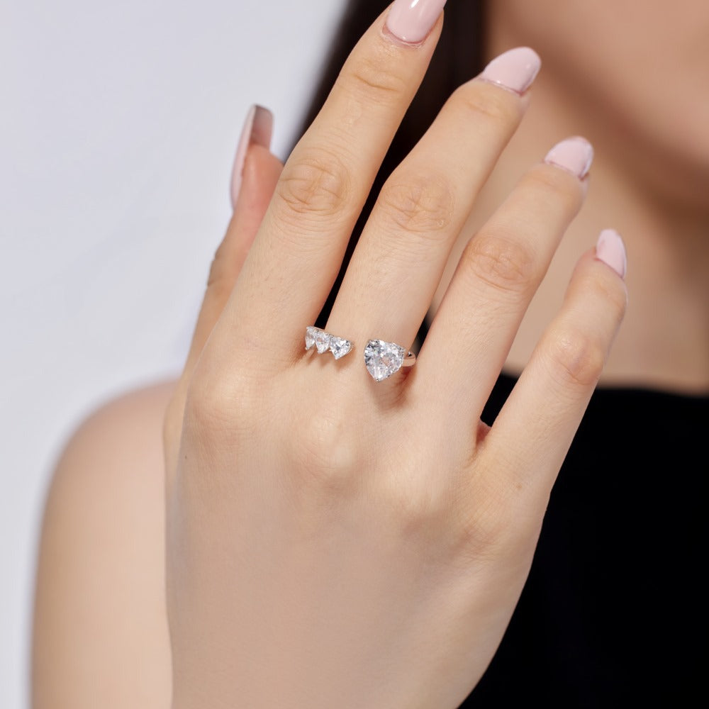 S925 Sterling Silver Ring Female Sweet Loving Heart Shape Two-color Zircon