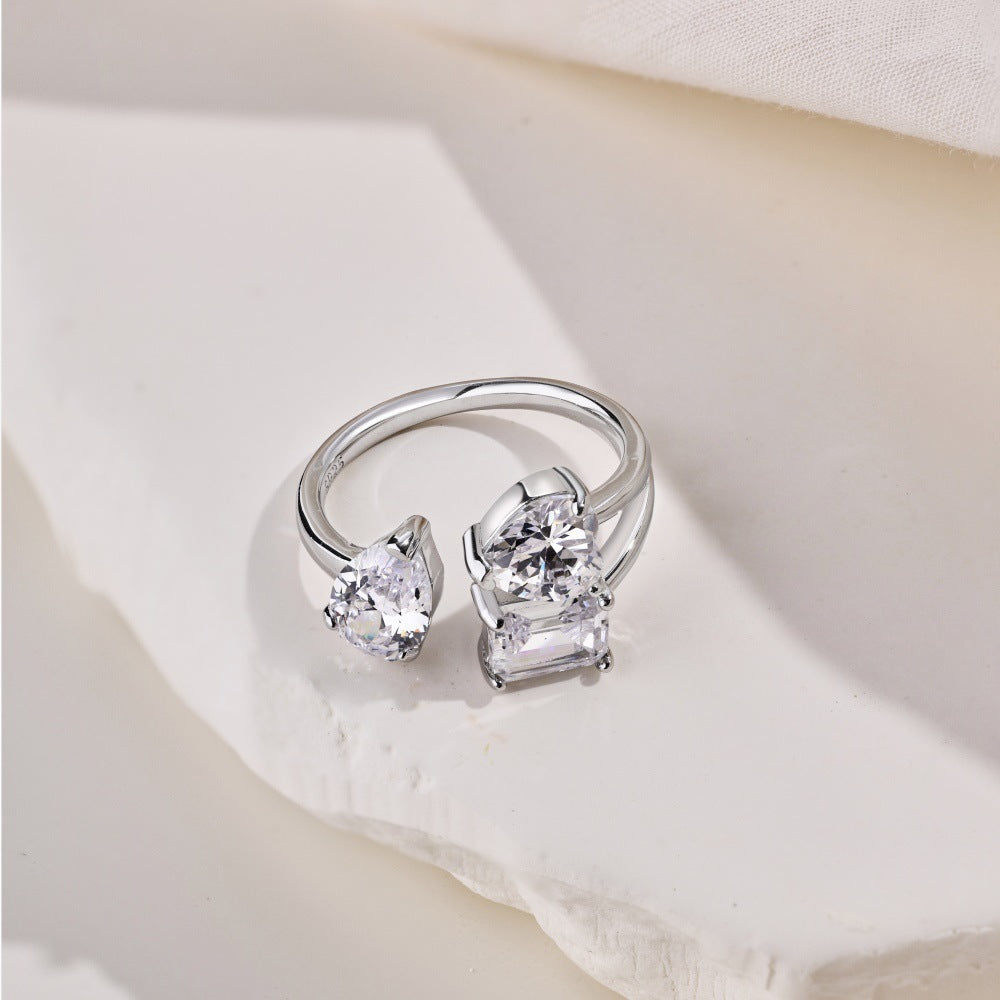 S925 Sterling Silver Ring Women's Fashion Inlaid Pear-shaped Heart-shaped Zircon