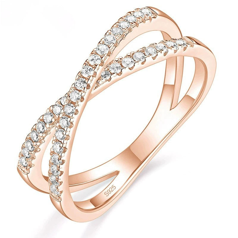 S925 Sterling Silver Female Ring Double Row Diamond Zircon