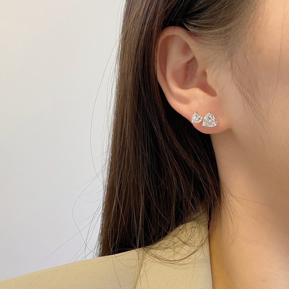 Women's Fashion Versatile S925 Pure Silver Heart-shaped Zircon Earrings