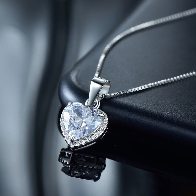S925 Sterling Silver Heart-shaped Zircon Full Diamond Necklace