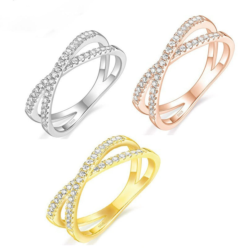 S925 Sterling Silver Female Ring Double Row Diamond Zircon