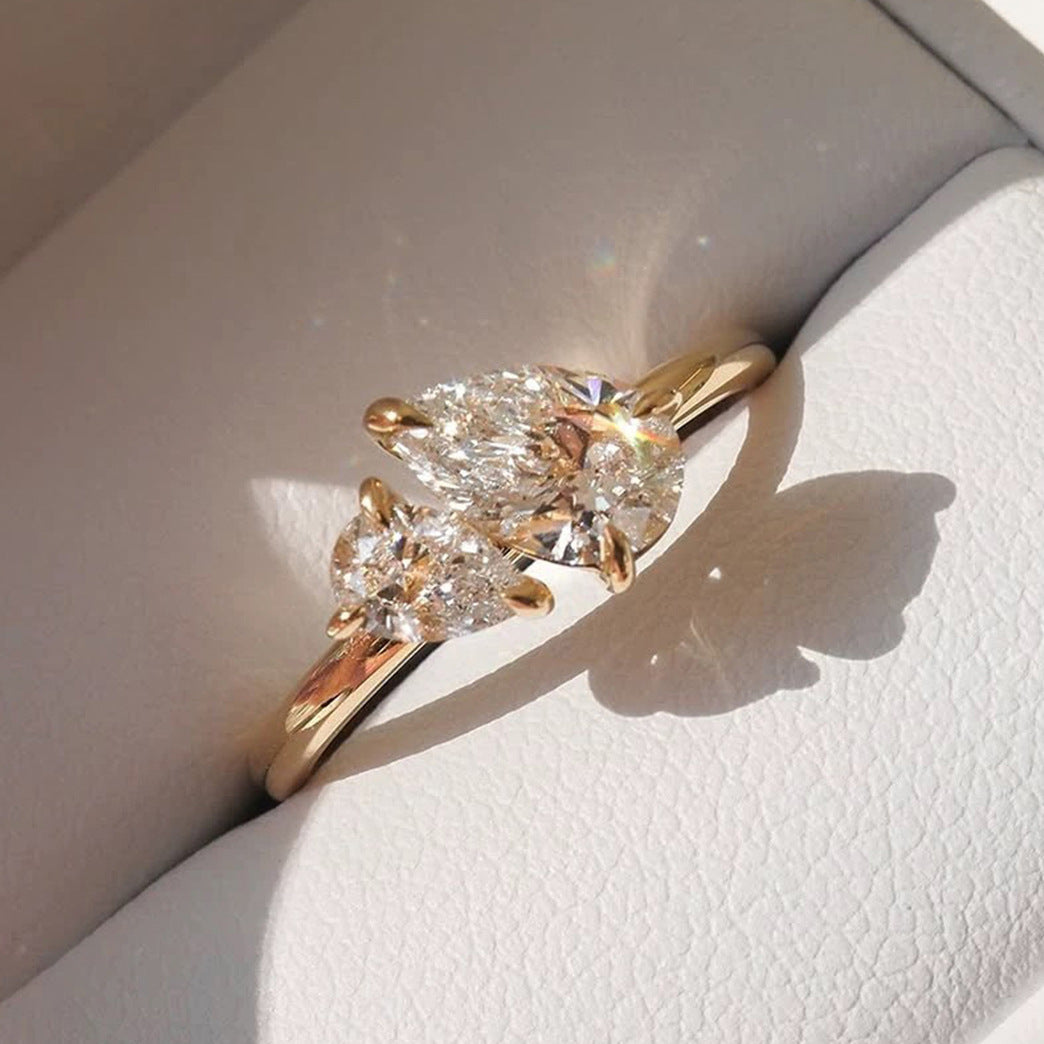 S925 Sterling Silver Inlaid Zircon Drop-shaped Oval Ring