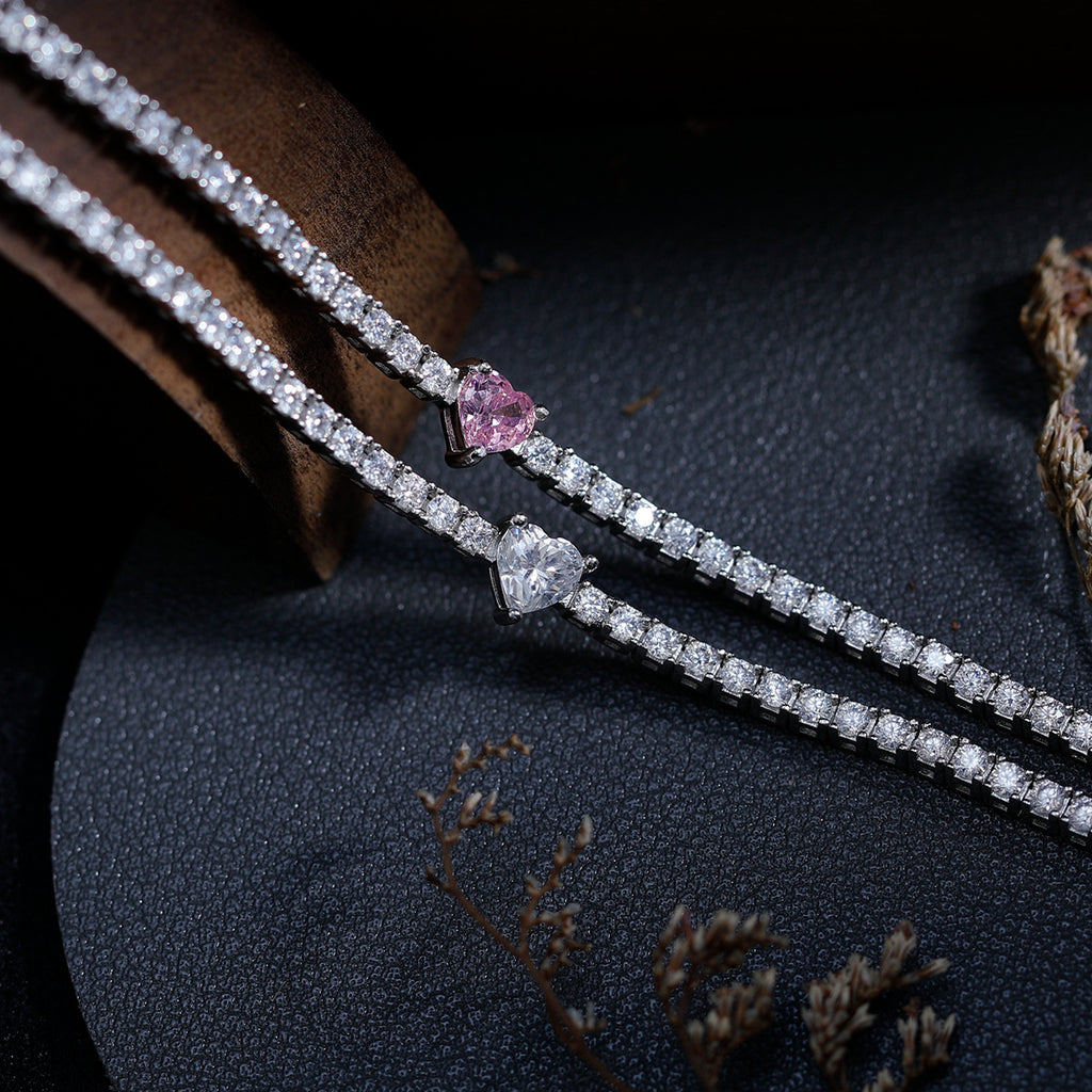 S925 Silver Heart-shaped Moissanite Bracelet