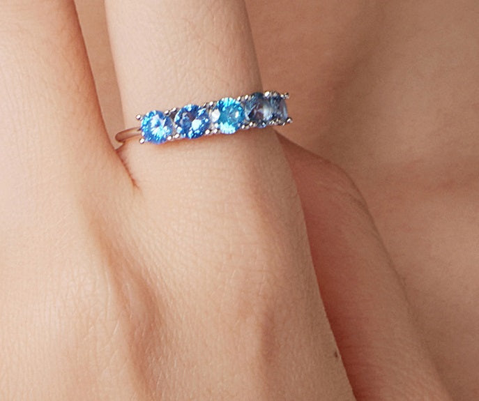 Gradient Blue Zircon S925 Sterling Silver High Sense Ring Bracelet