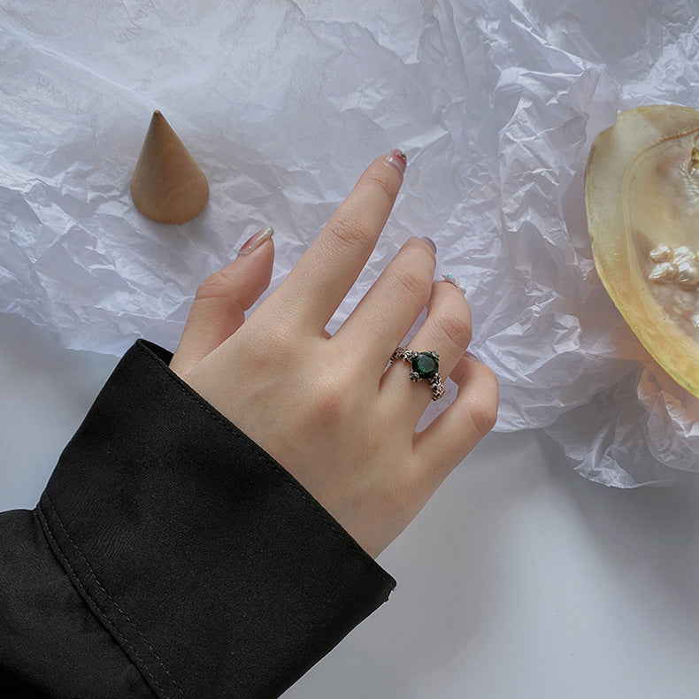 S925 Sterling Silver Vintage Geometric Colorful Zircon Cross Ring