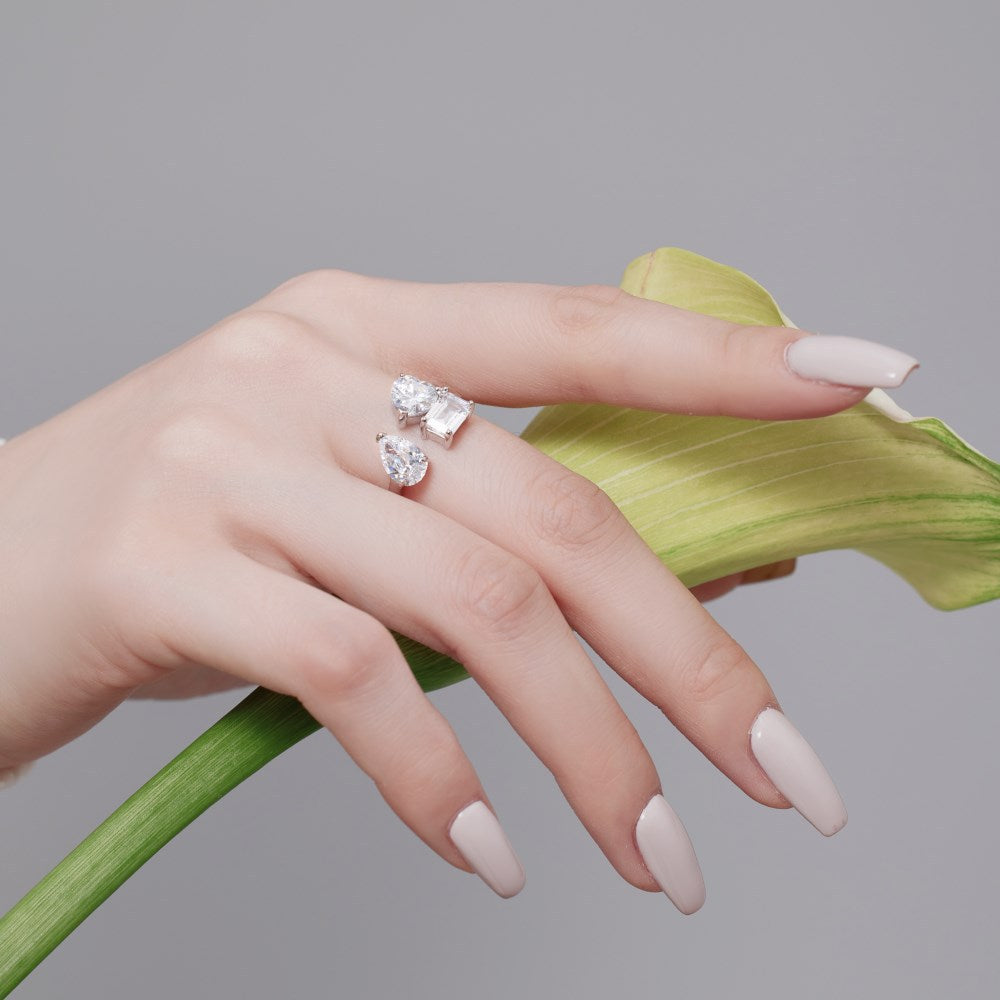 S925 Sterling Silver Ring Women's Fashion Inlaid Pear-shaped Heart-shaped Zircon