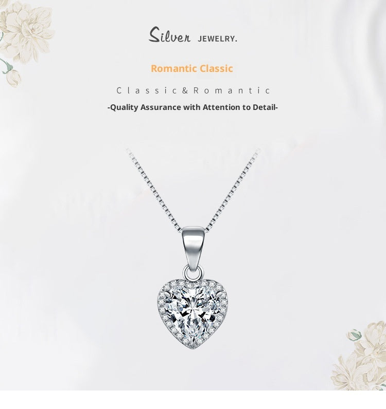 S925 Sterling Silver Heart-shaped Zircon Full Diamond Necklace