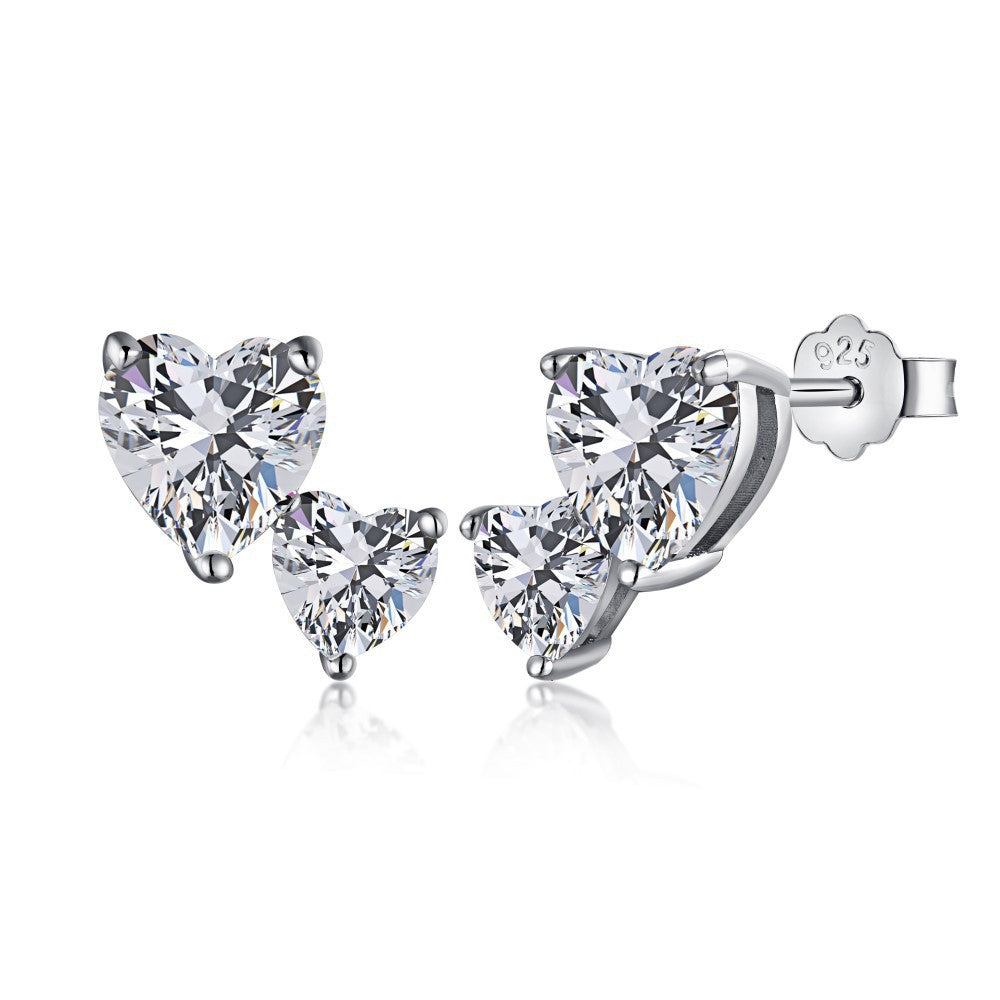 Women's Fashion Versatile S925 Pure Silver Heart-shaped Zircon Earrings