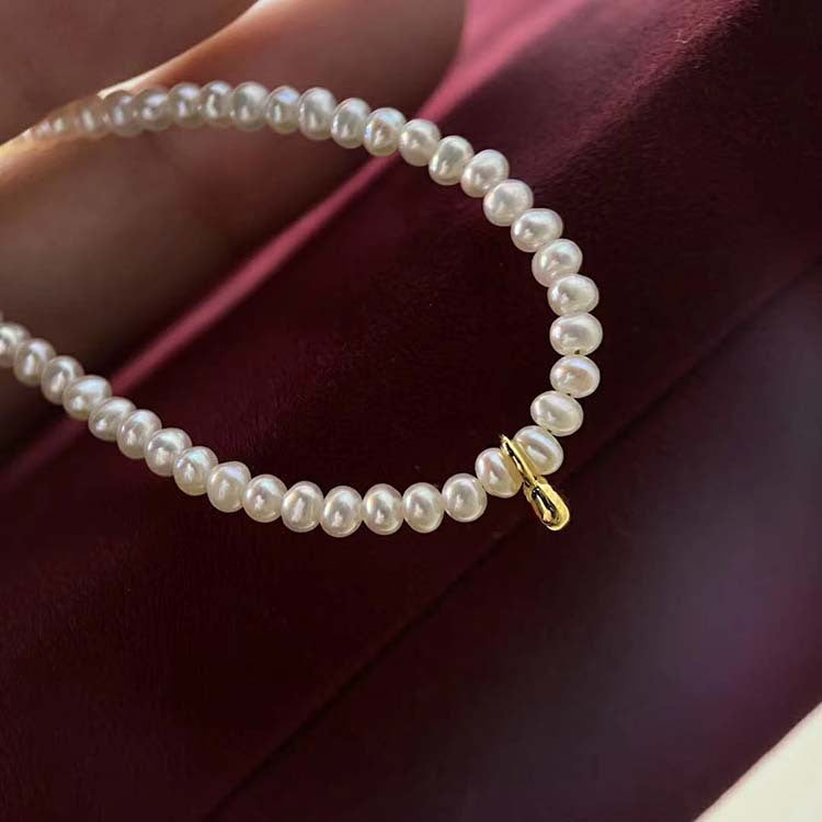 Natural Pearl Necklace Baroque Small Rice-shaped Beads S925 Sterling Silver Clavicle Chain