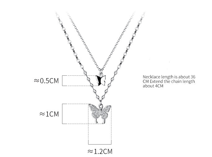 S925 Silver Double Layer Butterfly Temperament Diamond Necklace