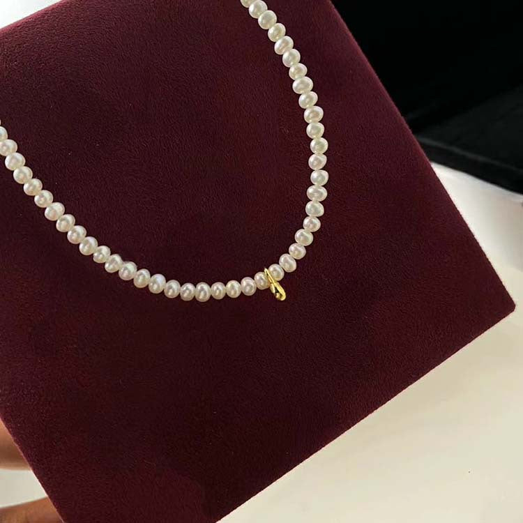 Natural Pearl Necklace Baroque Small Rice-shaped Beads S925 Sterling Silver Clavicle Chain